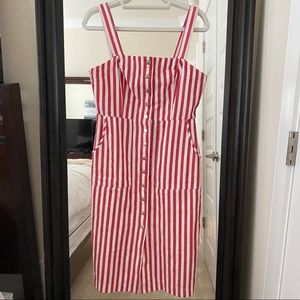 Red & White Striped Midi Dress